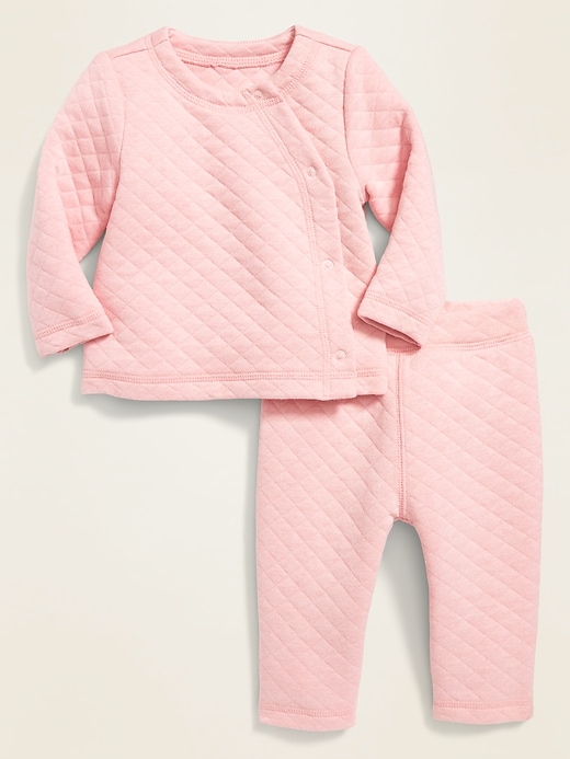 View large product image 1 of 1. Diamond-Quilted Jersey Kimono Top & Pants Set for Baby