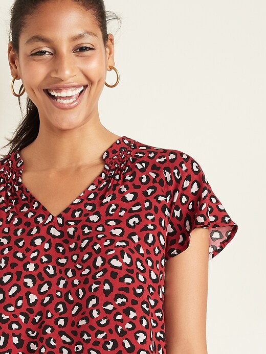 Leopard-Print Split-Neck Blouse for Women | Old Navy