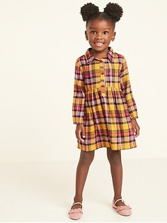 Plaid Flannel Shirt Dress for Toddler Girls