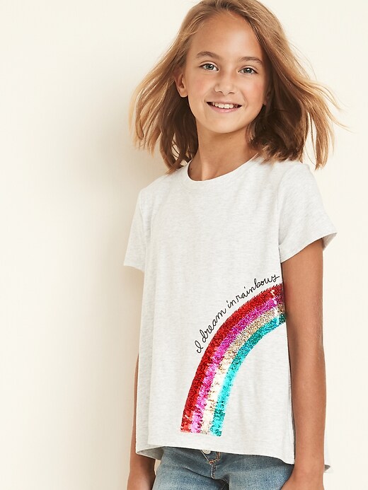 View large product image 1 of 4. Flippy-Sequin Graphic Split-Back Tee for Girls