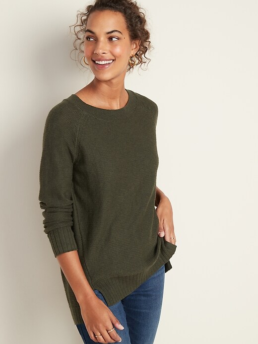 Image number 1 showing, Textured-Stitch Boat-Neck Tunic Sweater for Women