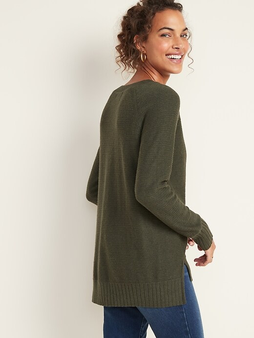 Image number 2 showing, Textured-Stitch Boat-Neck Tunic Sweater for Women