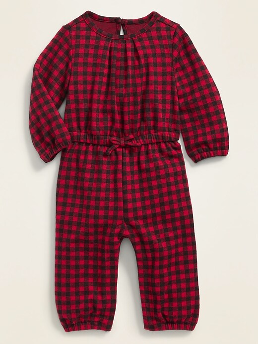 View large product image 1 of 2. Plush-Knit Gingham Jumpsuit for Baby