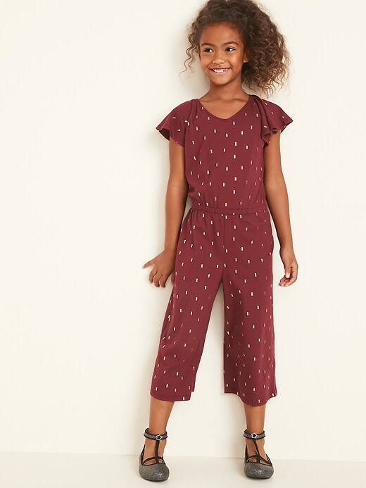 View large product image 1 of 1. Jersey Foil-Print Wide-Leg Jumpsuit for Girls