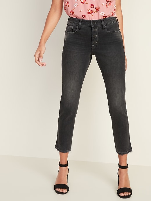 Image number 1 showing, High-Waisted Power Slim Straight Button-Fly Ankle Jeans for Women