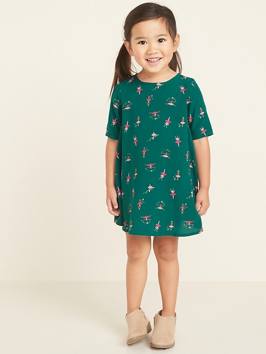 View large product image 1 of 1. Printed Elbow-Sleeve Swing Dress for Toddler Girls
