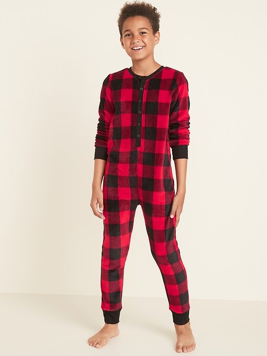 View large product image 1 of 2. Micro Fleece Plaid One-Piece for Boys