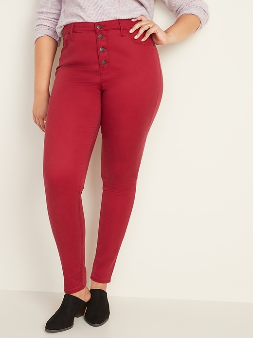 Image number 2 showing, High-Waisted Button-Fly Sateen Rockstar Super Skinny Jeans for Women