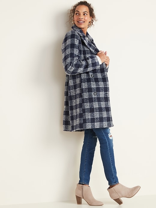 Image number 3 showing, Soft-Brushed Plaid Long-Line Peacoat for Women