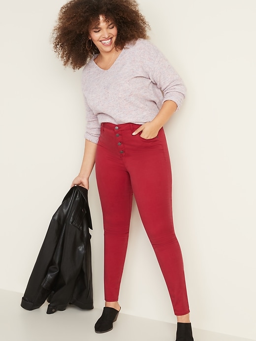 Image number 4 showing, High-Waisted Button-Fly Sateen Rockstar Super Skinny Jeans for Women
