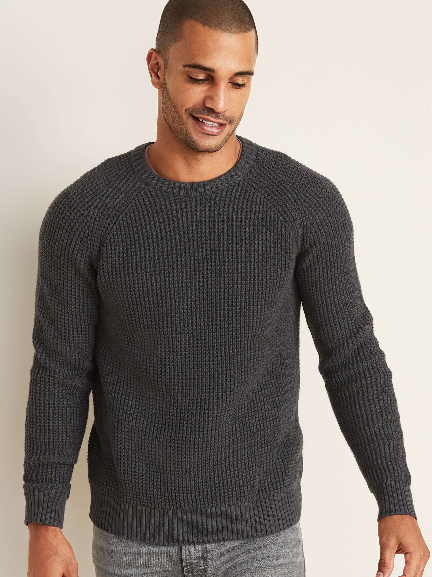 Textured Waffle-Knit Sweater for Men