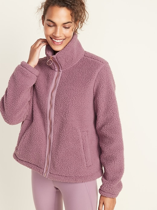 View large product image 1 of 1. Loose-Fit Sherpa Zip Jacket for Women