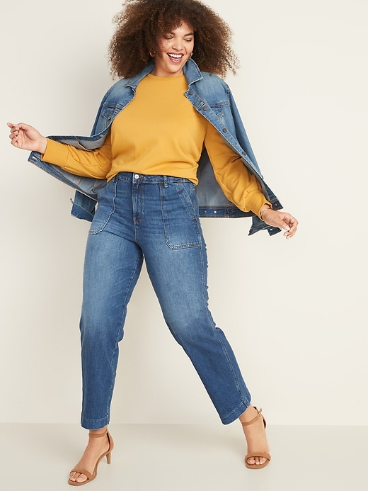 Image number 8 showing, High-Waisted Slim Wide-Leg Workwear Jeans for Women