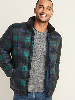 Frost-Free Plaid Zip Puffer Jacket for Men