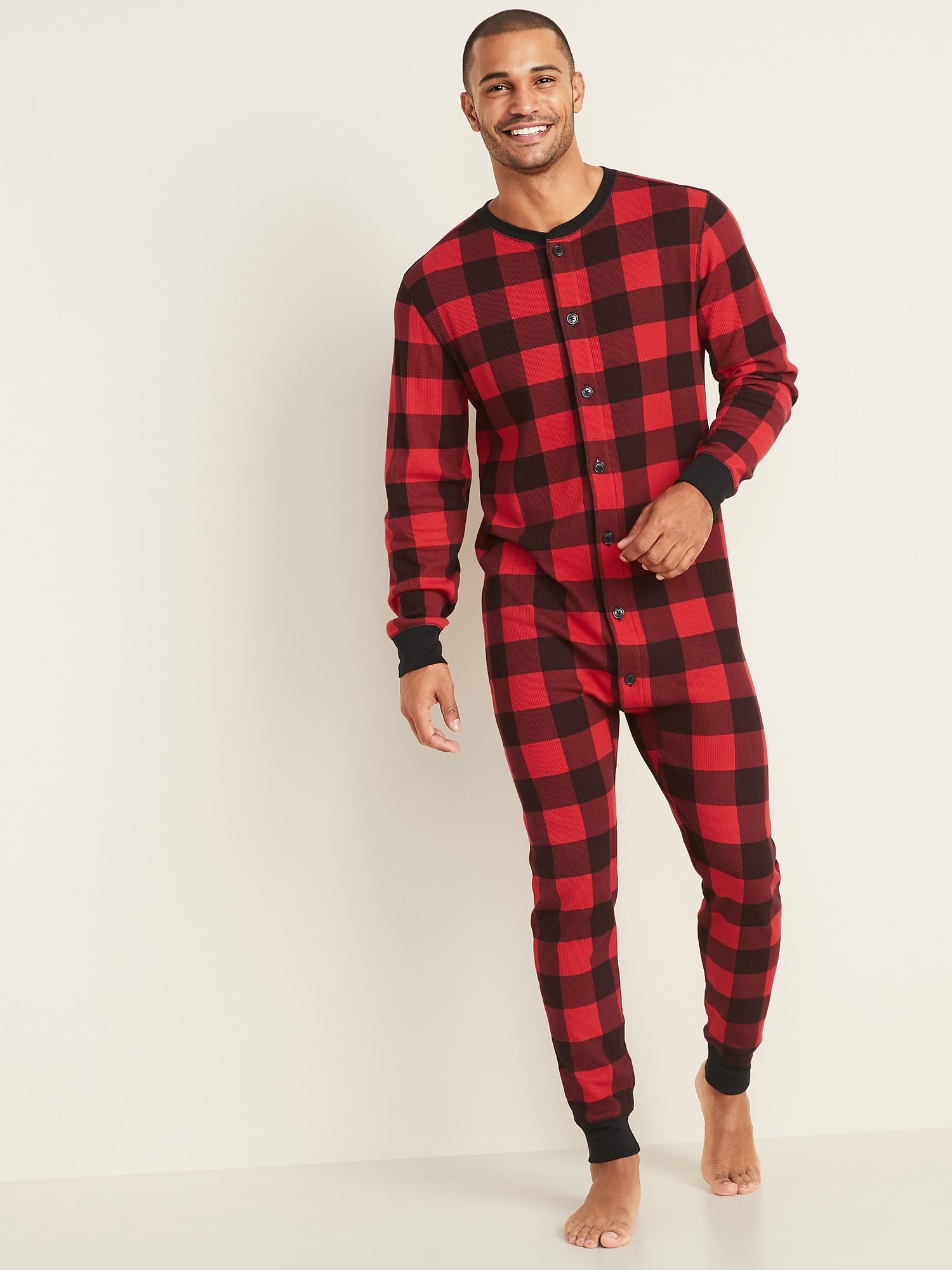 Thermal-Knit Union Suit One-Piece Pajamas