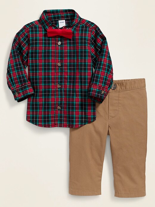 View large product image 1 of 3. Plaid Shirt, Bow-Tie & Twill Pants Set for Baby