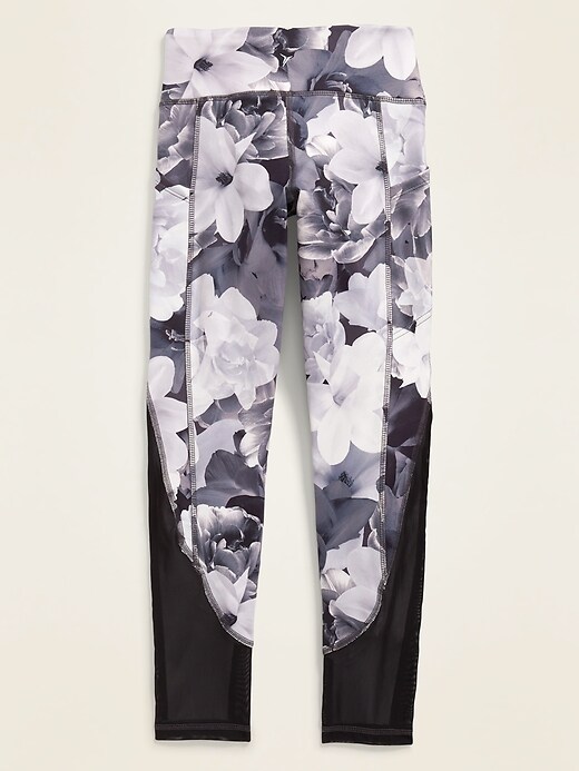 View large product image 2 of 3. Elevate Mesh-Trim Side-Pocket Floral Compression Leggings for Girls
