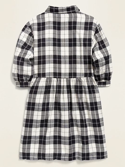 View large product image 2 of 4. Waist-Defined Plaid Flannel Shirt Dress for Girls