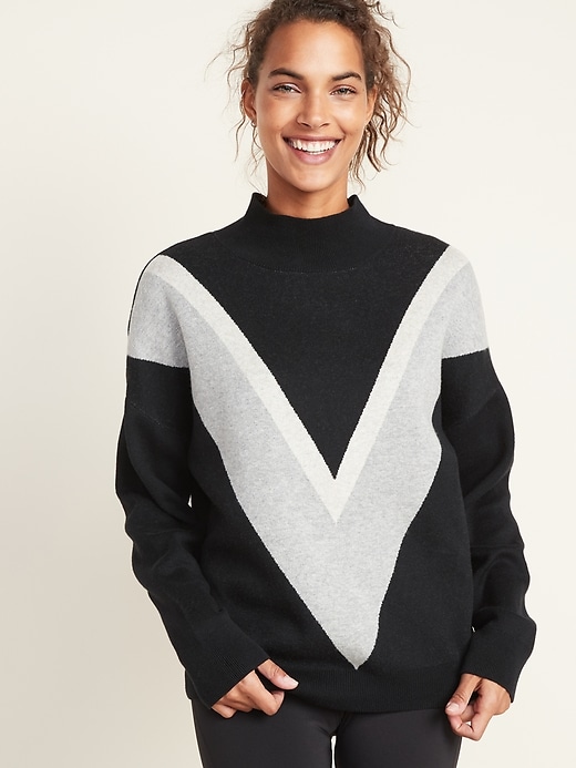 View large product image 1 of 1. Color-Blocked Chevron Turtleneck Sweater for Women