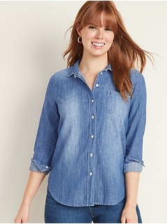 collarless jean blouse Classic denim shirt Size LXL.