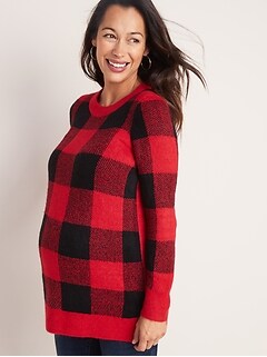 Maternity Soft-Brushed Shaker-Stitch Tunic Sweater