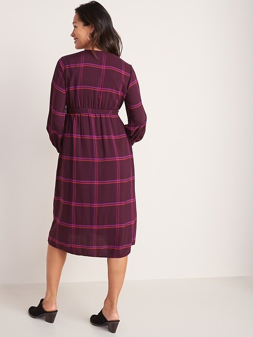 Image number 2 showing, Maternity Faux-Wrap Plaid Midi Dress