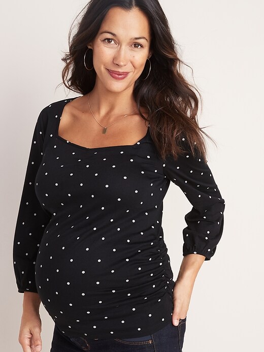 Image number 1 showing, Maternity Blouson-Sleeve Shirred Top