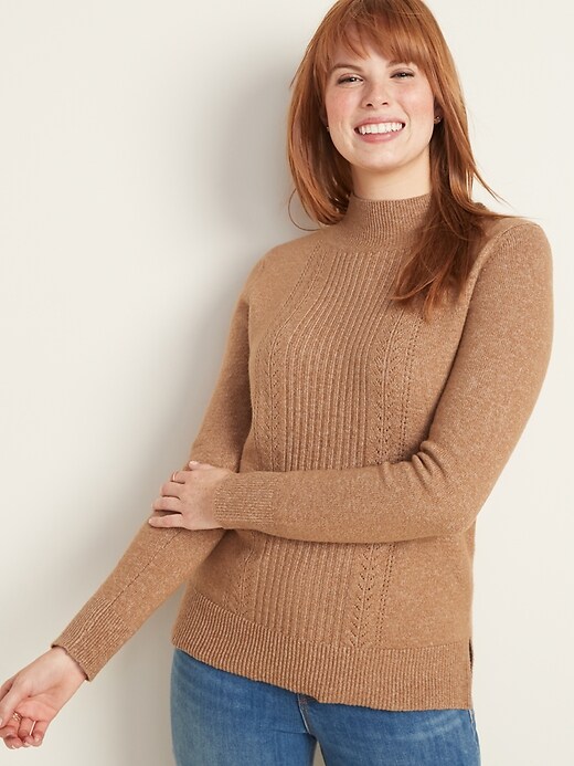View large product image 1 of 1. Mock-Neck Pointelle Sweater for Women