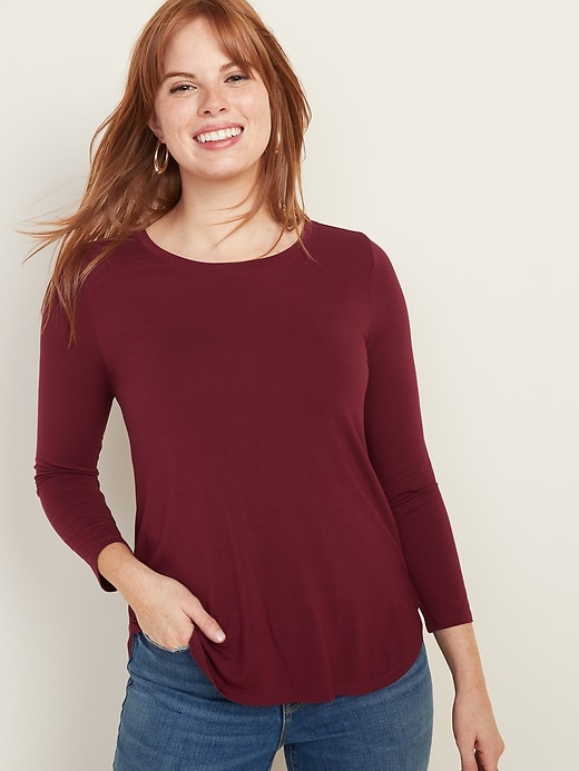 View large product image 1 of 1. Luxe Bracelet-Sleeve Hi-Lo Hem Tee for Women