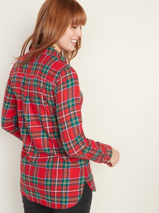 Image number 2 showing, Patterned Flannel Tunic Shirt for Women