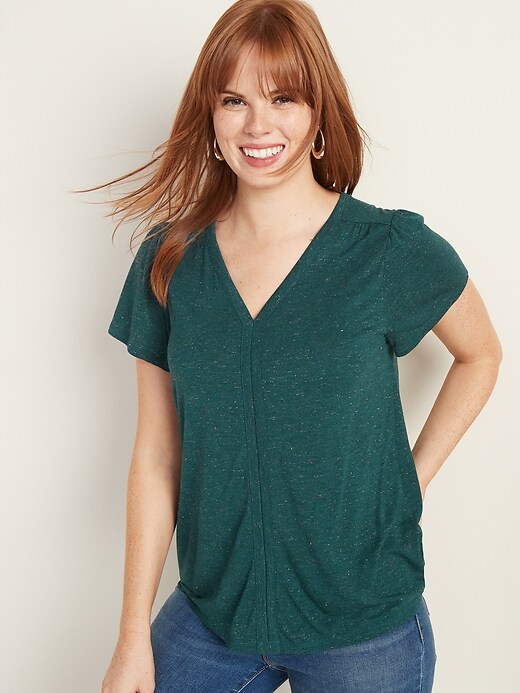 View large product image 1 of 1. V-Neck Shirred Swing Top for Women