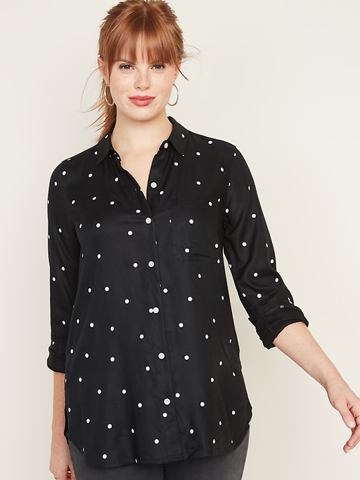 Image number 1 showing, Drapey Polka-Dot Tunic Shirt for Women
