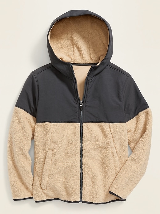 View large product image 1 of 1. Relaxed Nylon-Sherpa Hoodie For Boys