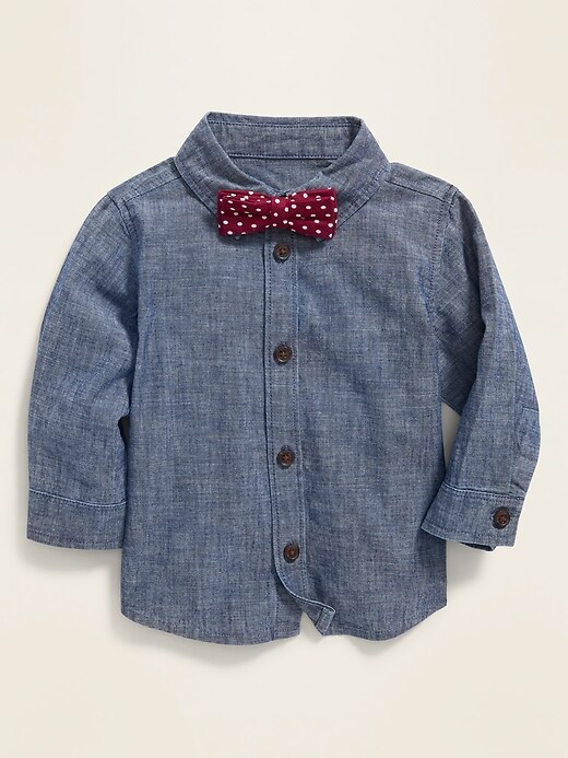 View large product image 1 of 3. Chambray Shirt & Polka-Dot Bow-Tie Set for Baby