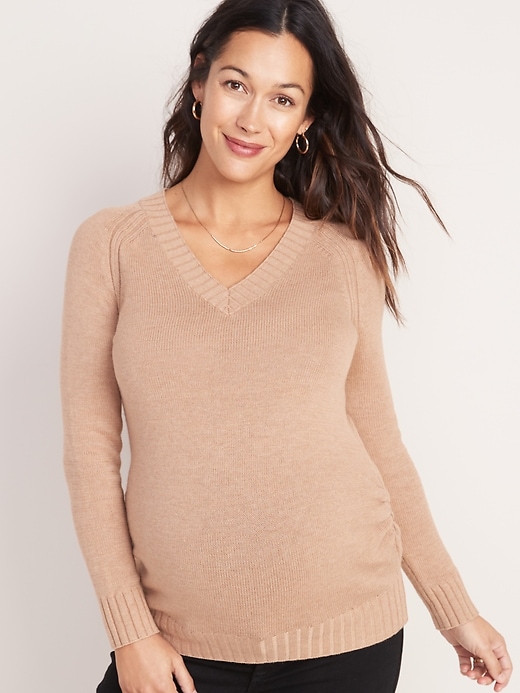 View large product image 1 of 1. Maternity Side-Ruched V-Neck Sweater