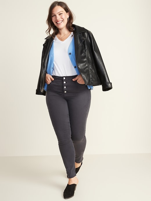 Image number 8 showing, High-Waisted Button-Fly Sateen Rockstar Super Skinny Jeans for Women