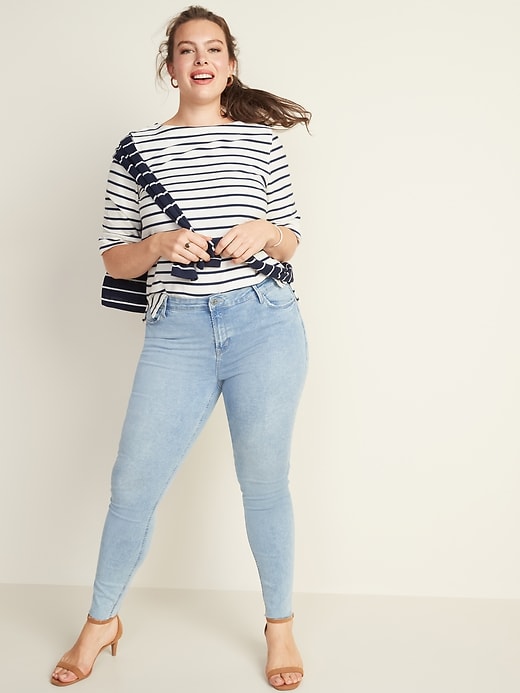 Image number 8 showing, Mid-Rise Acid-Wash Raw-Edge Rockstar Jeans for Women