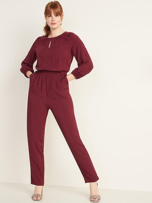 View large product image 1 of 1. Waist-Defined Keyhole Jumpsuit for Women