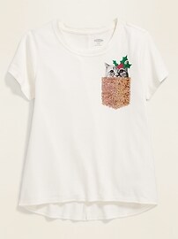 View large product image 4 of 4. Christmas Kitty Flip-Sequin Graphic Tee for Girls