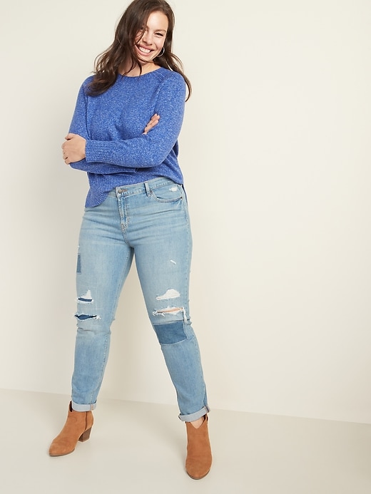 Image number 8 showing, Mid-Rise Distressed Boyfriend Straight Jeans for Women