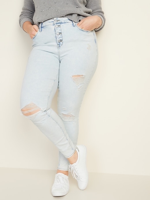 Image number 6 showing, High-Waisted Secret-Slim Pockets Button-Fly Distressed Rockstar Super Skinny Jeans for Women