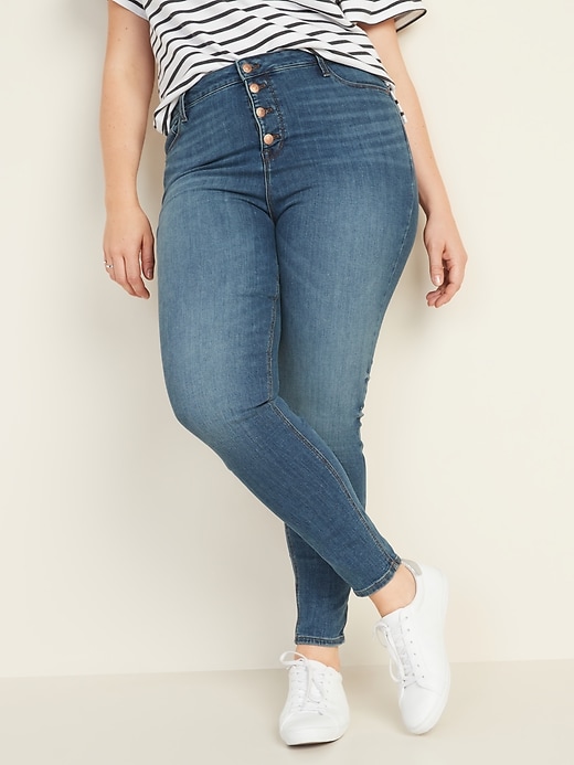 Image number 6 showing, High-Waisted Rockstar Button-Fly Super Skinny Jeans for Women