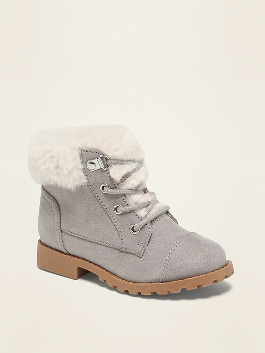 View large product image 1 of 4. Faux-Fur-Lined Sueded Hiker Boots for Toddler Girls