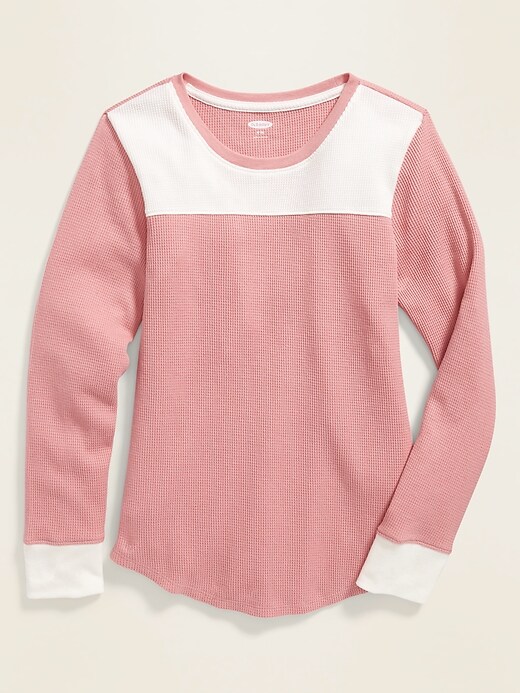 View large product image 1 of 1. Color-Blocked Thermal-Knit Long-Sleeve Tee for Girls