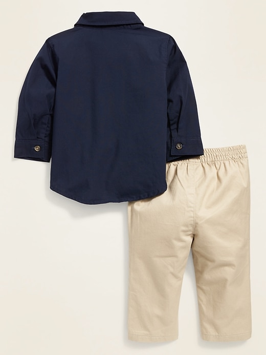 View large product image 2 of 3. Long-Sleeve Shirt, Bow-Tie & Twill Pants Set for Baby