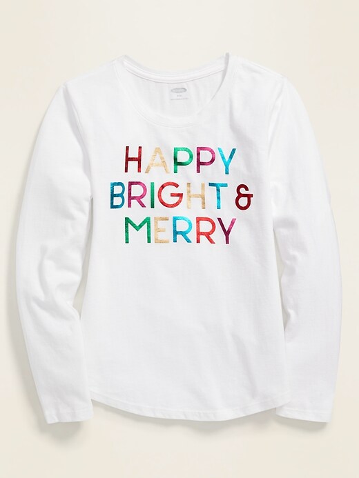 View large product image 1 of 1. Christmas-Graphic Long-Sleeve Tee for Girls