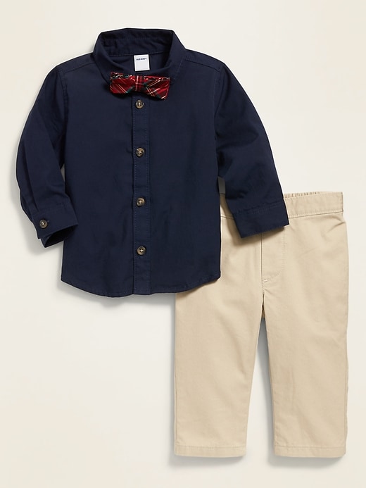 View large product image 1 of 3. Long-Sleeve Shirt, Bow-Tie & Twill Pants Set for Baby