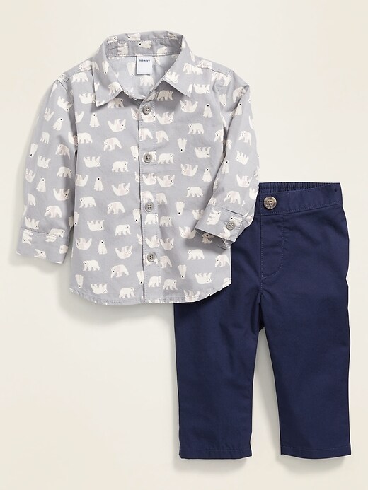 View large product image 1 of 2. Printed Poplin Shirt & Twill Pants Set for Baby