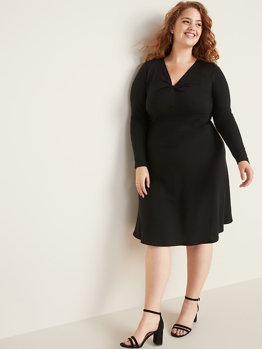 Image number 1 showing, Plus-Size Fit & Flare Twist-Front Midi Dress