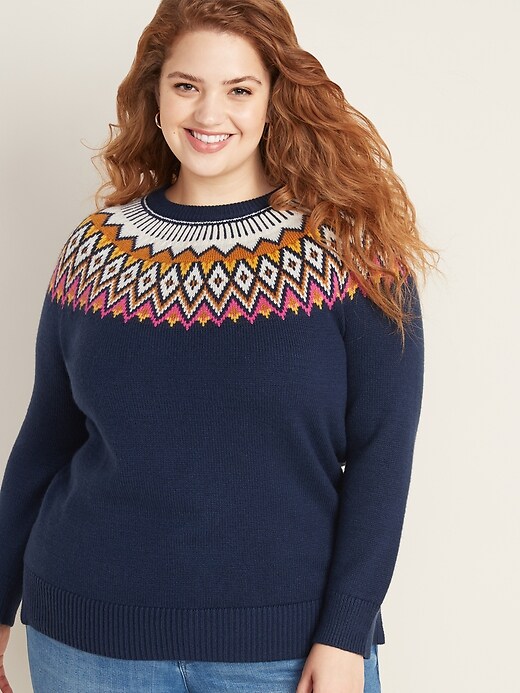 Image number 1 showing, Plus-Size Fair Isle Crew-Neck Sweater